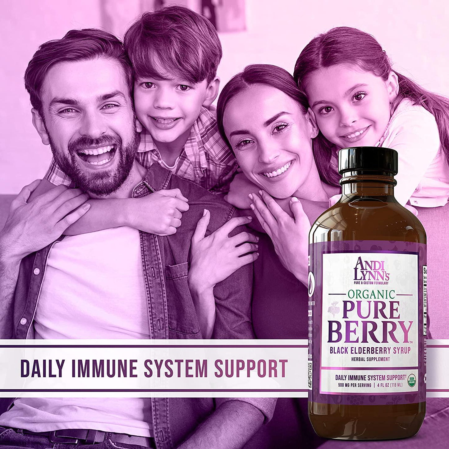 Andi Lynn’s Pure Black Elderberry Syrup with Honey - Original Sambucus for Immune Support – Fast Acting 500 mg per Serving, High Potency Therapeutic Immune Active Syrup, 4 Ounces