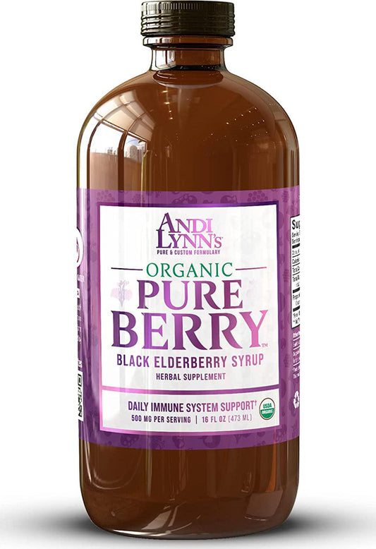 Andi Lynn’s Pure Black Elderberry Syrup with Honey - Original Sambucus for Immune Support – Fast Acting 500 mg per Serving, High Potency Therapeutic Immune Active Syrup - 16 Ounces