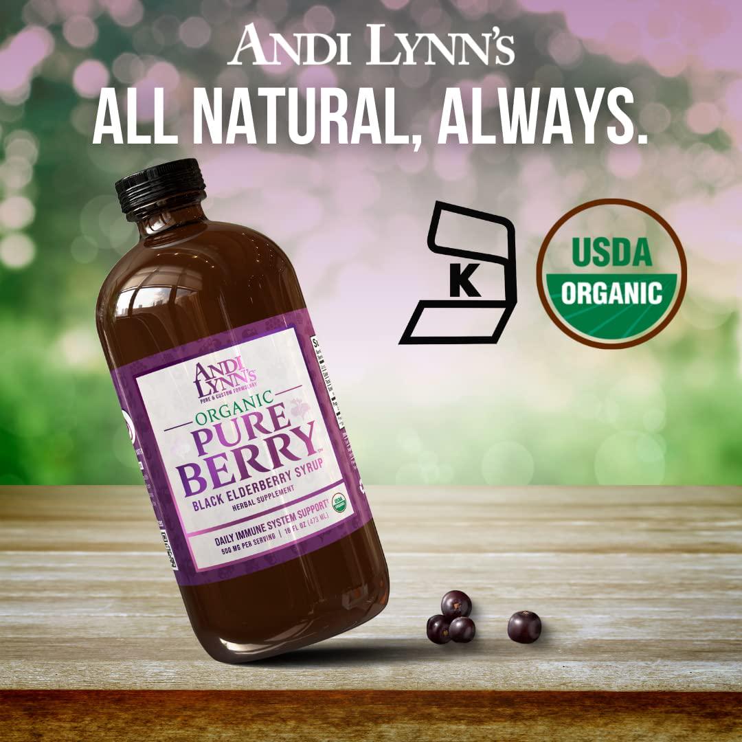 Andi Lynn’s Pure Black Elderberry Syrup with Honey - Original Sambucus for Immune Support – Fast Acting 500 mg per Serving, High Potency Therapeutic Immune Active Syrup - 16 Ounces