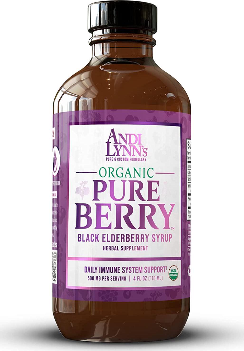 Andi Lynn’s Pure Black Elderberry Syrup with Honey - Original Sambucus for Immune Support – Fast Acting 500 mg per Serving, High Potency Therapeutic Immune Active Syrup, 4 Ounces