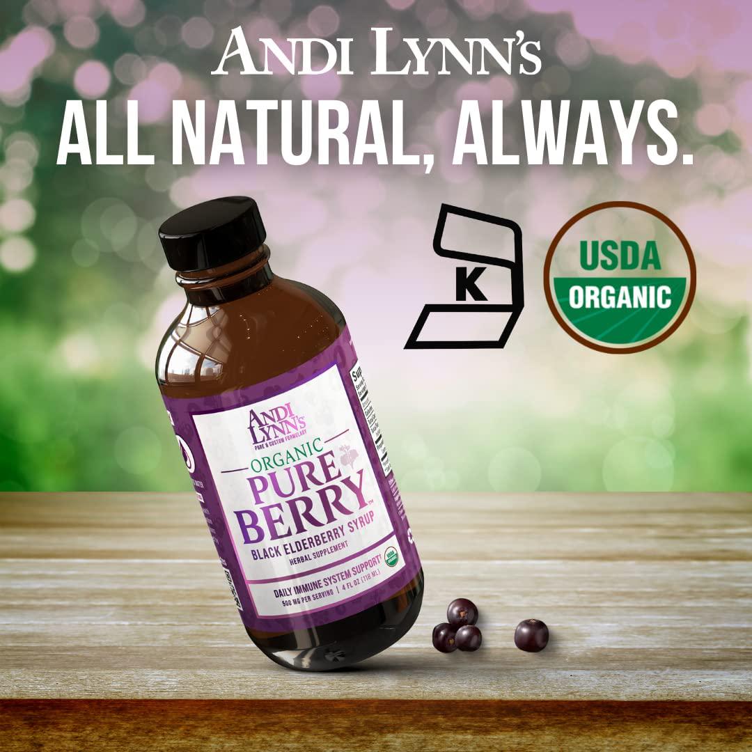 Andi Lynn’s Pure Black Elderberry Syrup with Honey - Original Sambucus for Immune Support – Fast Acting 500 mg per Serving, High Potency Therapeutic Immune Active Syrup, 4 Ounces