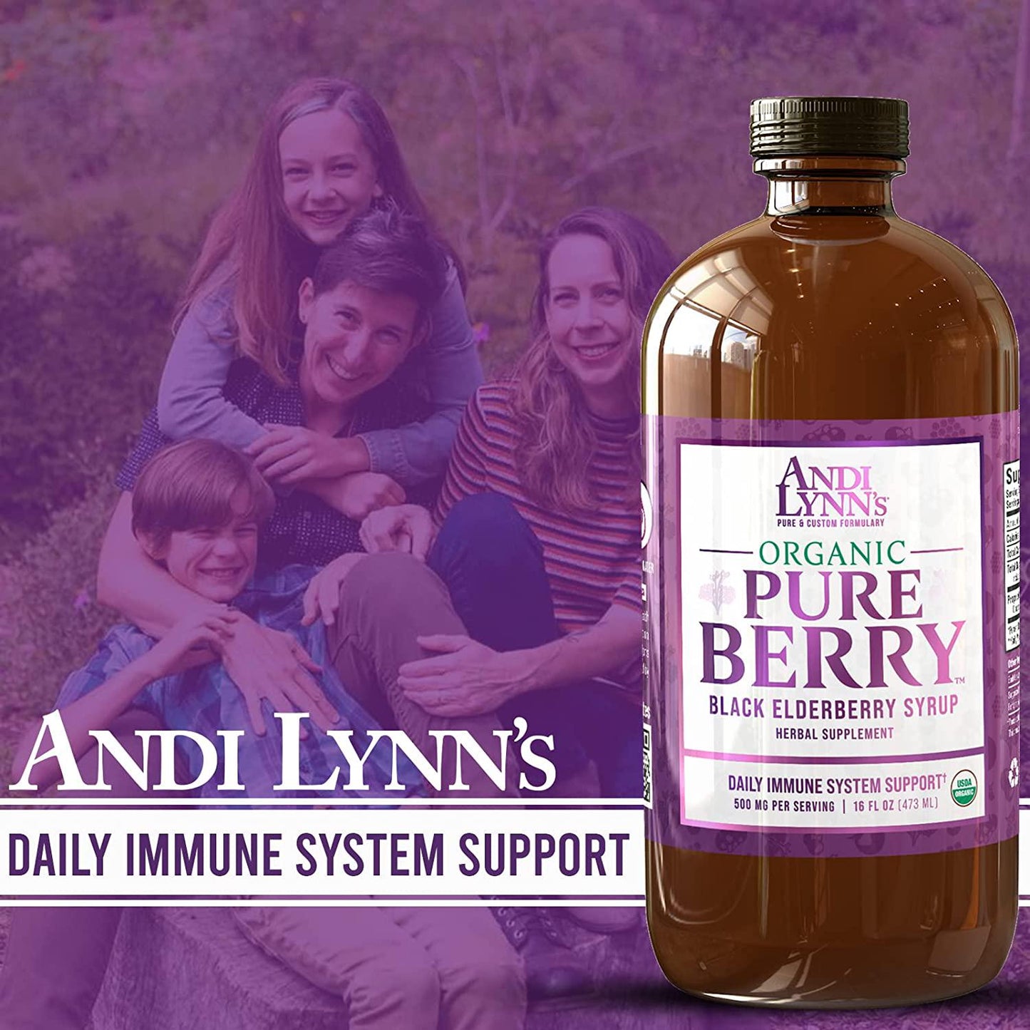 Andi Lynn’s Pure Black Elderberry Syrup with Honey - Original Sambucus for Immune Support – Fast Acting 500 mg per Serving, High Potency Therapeutic Immune Active Syrup - 16 Ounces