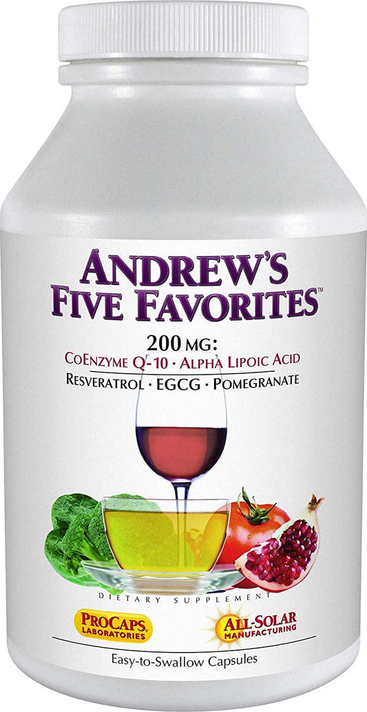 Andrew Lessman Andrew's Five Favorites 60 Capsules – Provides 200mg Each of Coenzyme Q-10, Resveratrol, EGCG, Pomegranate and Alpha Lipoic Acid, Powerful Anti-Oxidant Support, No Additives