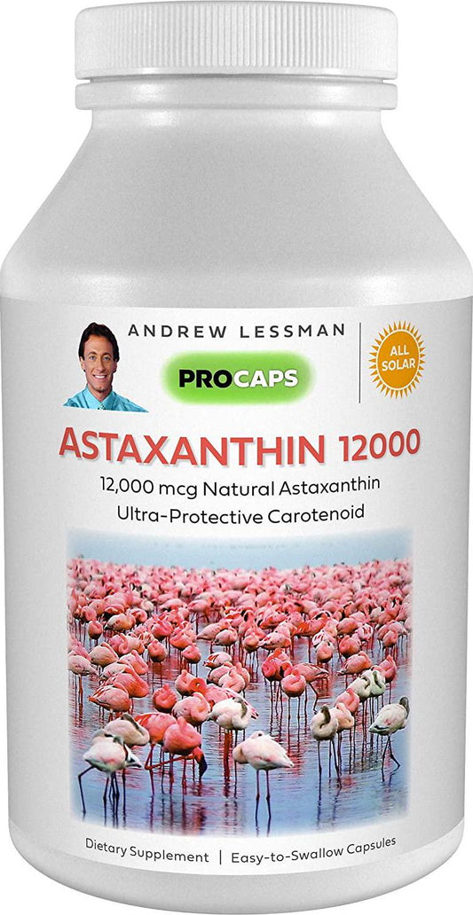 Andrew Lessman Astaxanthin 30 Softgels - 12000 mcg Natural Astaxanthin, Powerful Anti-Oxidant Carotenoid. Protection for Eyes, Heart, Skin and More. No Additives. Easy to Swallow Softgels