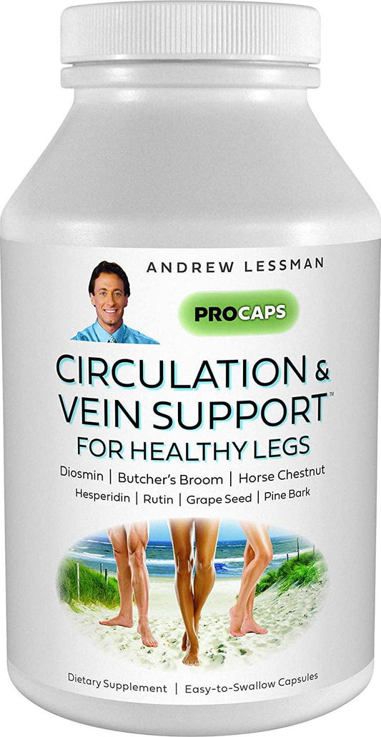 Andrew Lessman Circulation Vein Support for Healthy Legs 30 Count - High Bioactivity Diosmin Natural Oxidants Butcher&#039;s Broom Visibly Reduces Swelling and Discomfort in Feet, Ankles, Calves and Legs