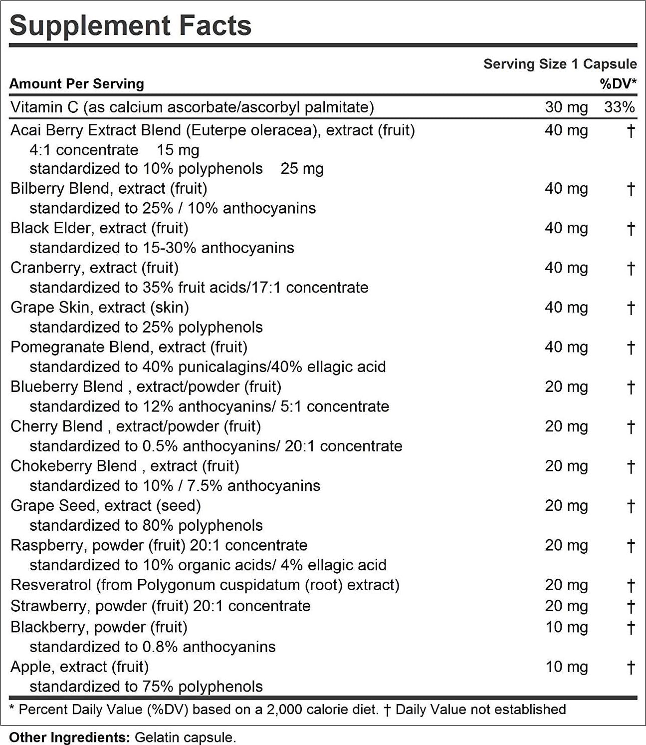 Andrew Lessman Fruit Full Anti-Oxidant Extracts 30 Capsules - 14 Natural Fruit and Berry Extracts. Bilberry, Cranberry, Grape Seed, Pomegranate, Resveratrol, and More. Easy to Swallow Capsules