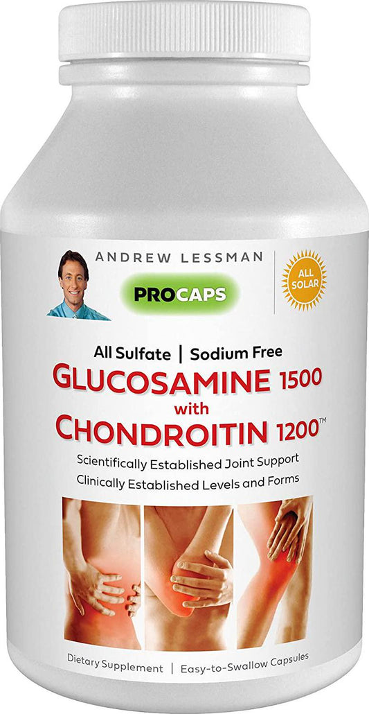 Andrew Lessman Glucosamine 1500 Chondroitin 1200-75 Capsules - 100% Sulfate Form, Research Established Ingredients and Levels for Support of Healthy Joint Tissue. Small Easy to Swallow Capsules