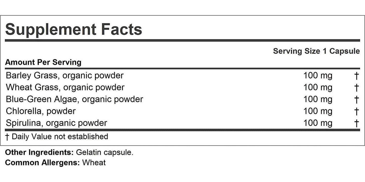 Andrew Lessman Green Foods Complex 60 Capsules Supplies Building Blocks for Healthy Tissue Growth and Liver Support. 100 mg Each of Barley Grass, Wheat Grass, Blue Green Algae, Chlorella, Spirulina