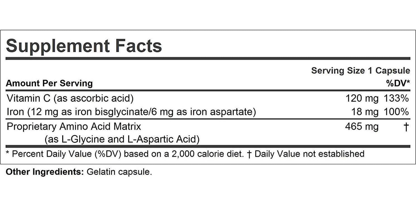 Andrew Lessman Iron Plus 180 Capsules – 18mg Iron, 100% Pure Amino Acid Chelated Iron (Glycinate and Aspartate), Plus Vitamin C for Increased Absorption, Small, Easy to Swallow Capsules, No Additives