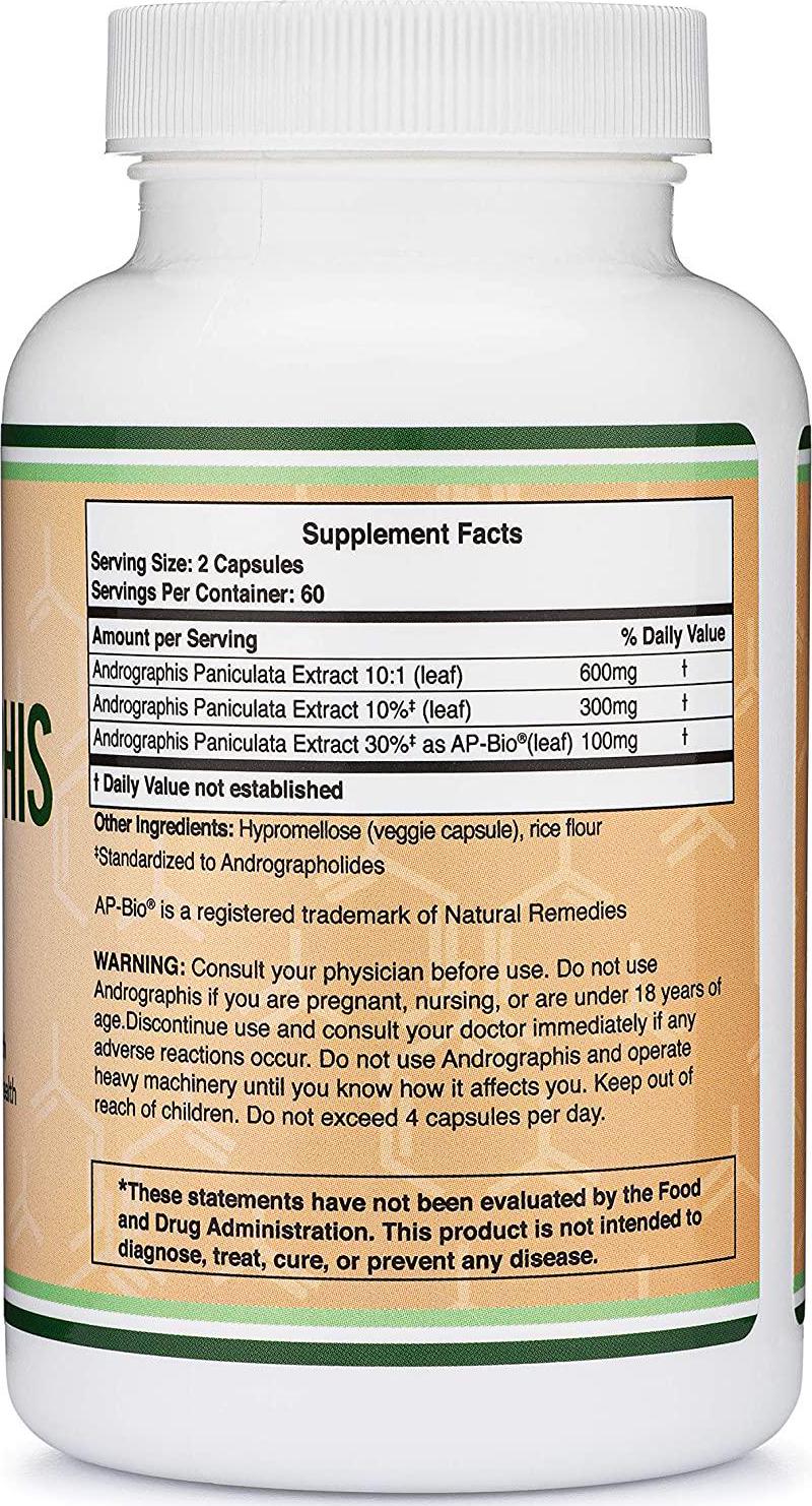 Andrographis - 1,000mg Serving Size (120 Capsules) with AP-Bio (Patented Andrographis Paniculata Extract) - Clinically Studied to Boost Immune System by Double Wood Supplements