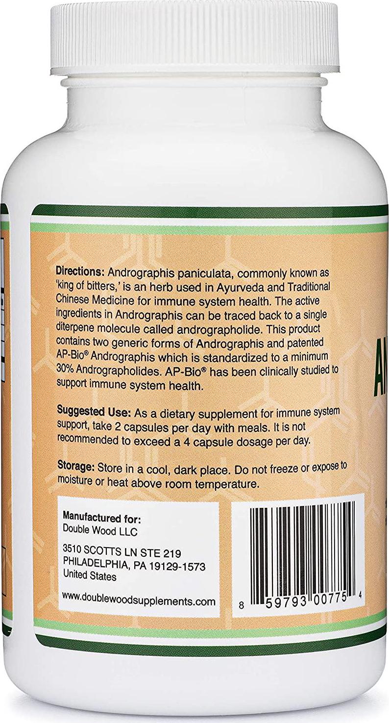 Andrographis - 1,000mg Serving Size (120 Capsules) with AP-Bio (Patented Andrographis Paniculata Extract) - Clinically Studied to Boost Immune System by Double Wood Supplements