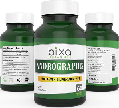 Andrographis Extract 20% Andrographolide 60 Veg Capsules (450mg) | Natural Liver Tonic (Kalmegh Extract) | Herbal Supplement for Healthy Immunity | Bixa Botanical