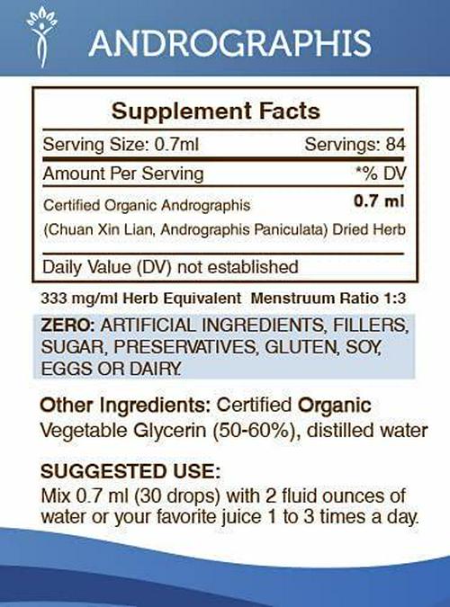 Andrographis Tincture Alcohol-Free Extract, Organic Andrographis Chuan Xin Lian, Andrographis Paniculata Immune System Health 2 oz