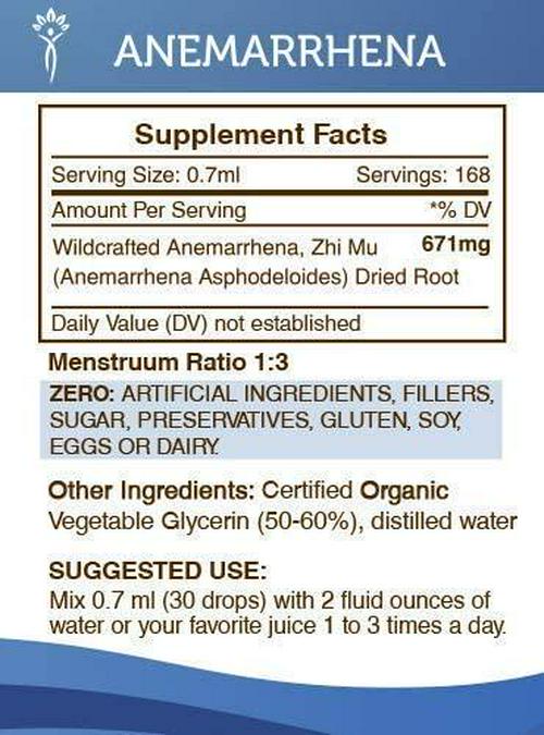 Anemarrhena Tincture Alcohol-Free Extract, Wildcrafted Anemarrhena, Zhi Mu Anemarrhena Asphodeloides Respiratory System Health 4 OZ
