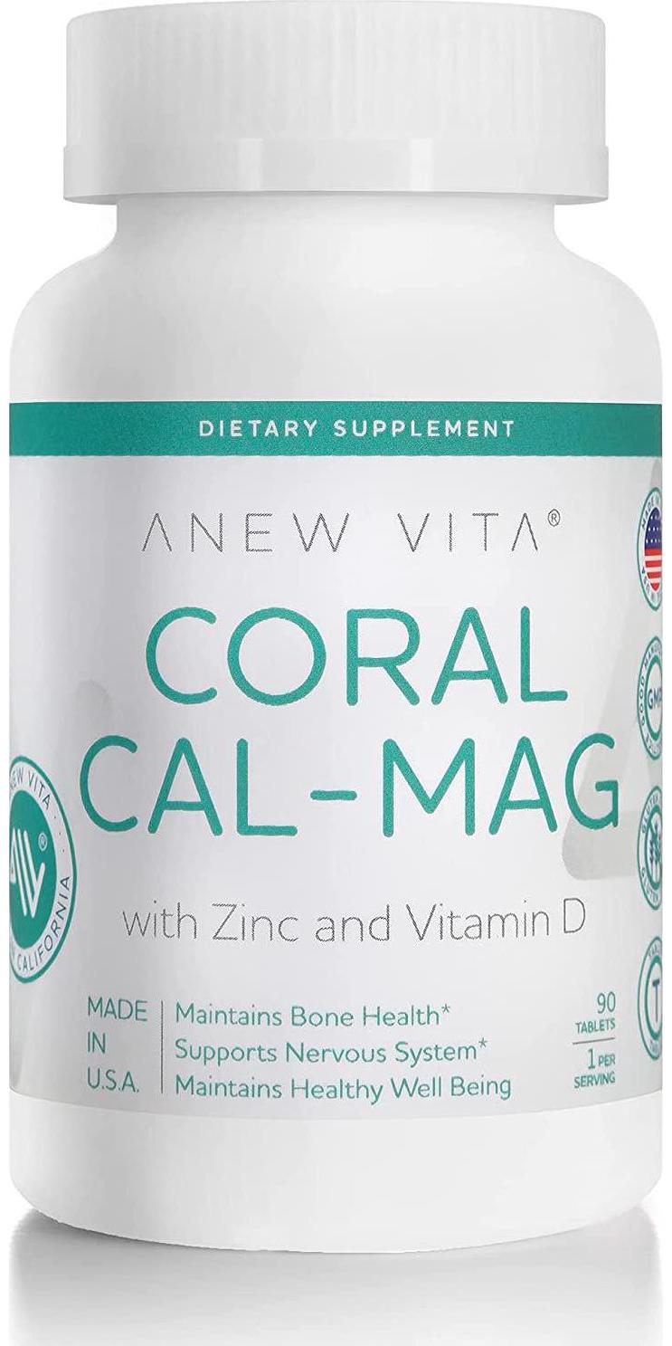 Anew Vita Coral Calcium Magnesium Supplement with Zinc Vitamin D. Maintains Bone Health, Supports Nervous System. 1050mg. 90 Tablets