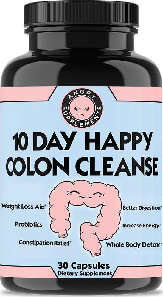 Angry Supplements 10 Day Happy Colon Cleanse, Detox for Men and Women, Infused w. Probiotics, Weight Loss and Diet Aid, All-Natural Clean Digestion (1-Bottle)