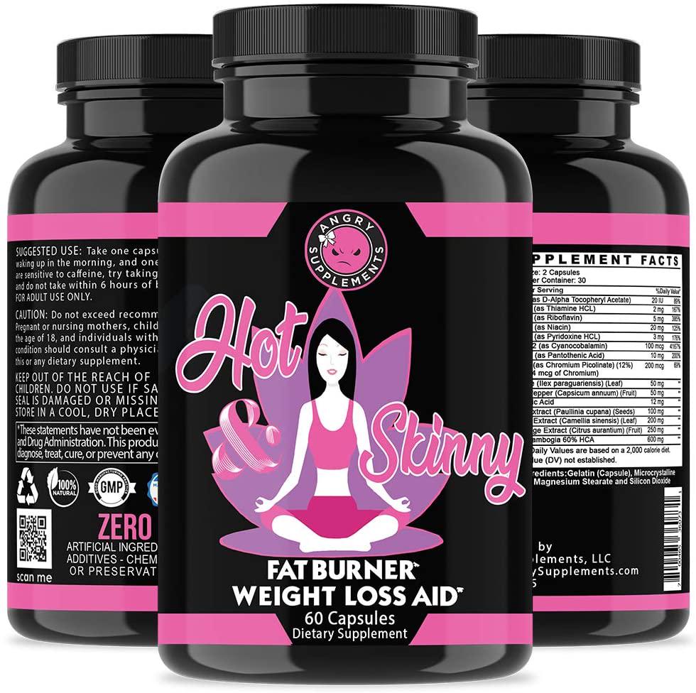 Angry Supplements Hot and Skinny Thermogenic Diet Pills, Weight Loss Capsules for Women, Fast Fat Burning, Non-GMO All-Natural Metabolism Booster, Appetite Suppressant (1-Bottle, 60 ct)
