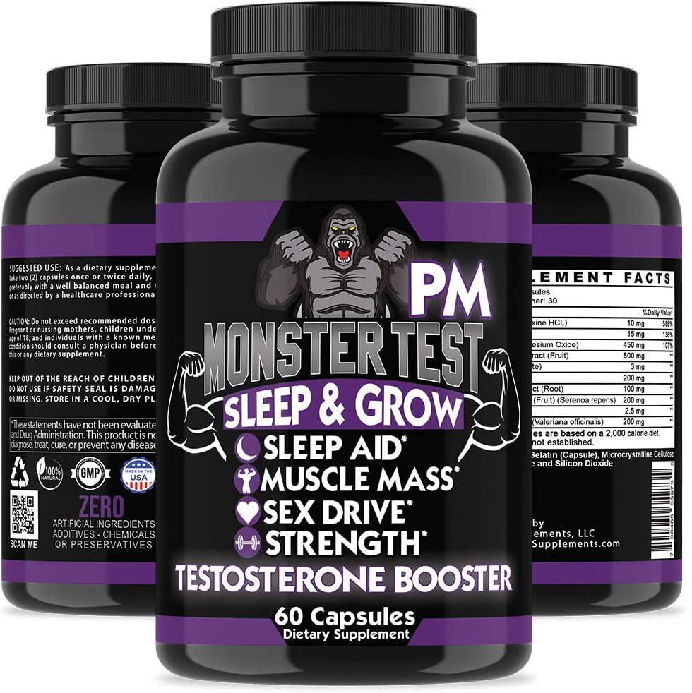 Angry Supplements Monster Test PM Testosterone Booster Plus Sleep Aid-Jack T-Levels All Natural, Made in USA, Powerful and Potent Ingredient, Boost Energy and Performance in Gym and Bedroom (1-Bottle)