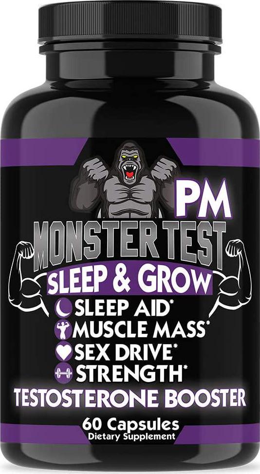 Angry Supplements Monster Test PM Testosterone Booster Plus Sleep Aid-Jack T-Levels All Natural, Made in USA, Powerful and Potent Ingredient, Boost Energy and Performance in Gym and Bedroom (1-Bottle)