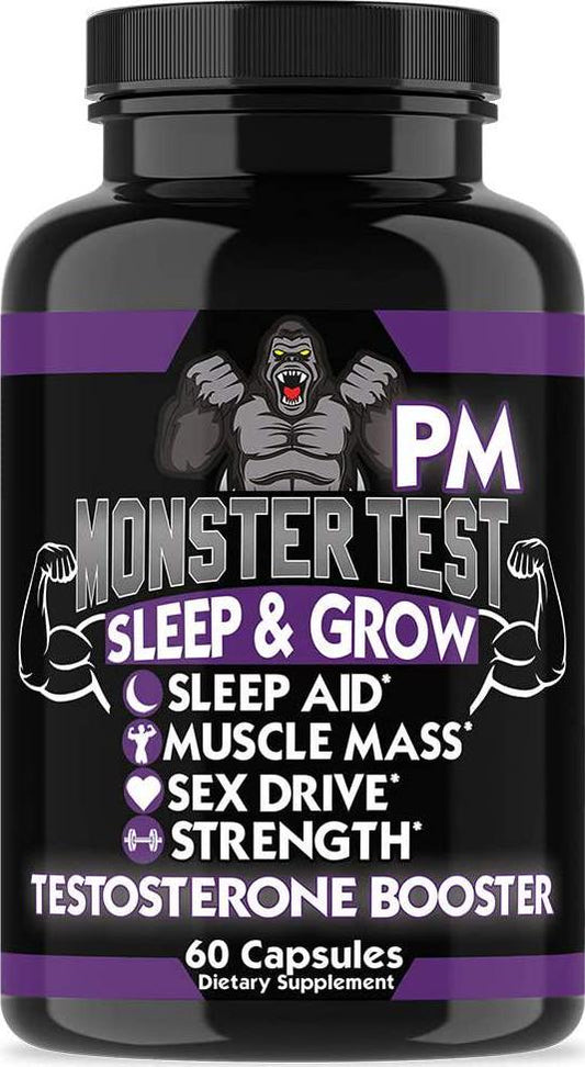 Angry Supplements Monster Test PM Testosterone Booster Plus Sleep Aid-Jack T-Levels All Natural, Made in USA, Powerful and Potent Ingredient, Boost Energy and Performance in Gym and Bedroom (1-Bottle)