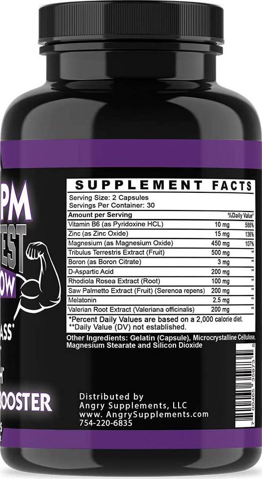 Angry Supplements Monster Test PM Testosterone Booster Plus Sleep Aid-Jack T-Levels All Natural, Made in USA, Powerful and Potent Ingredient, Boost Energy and Performance in Gym and Bedroom (1-Bottle)