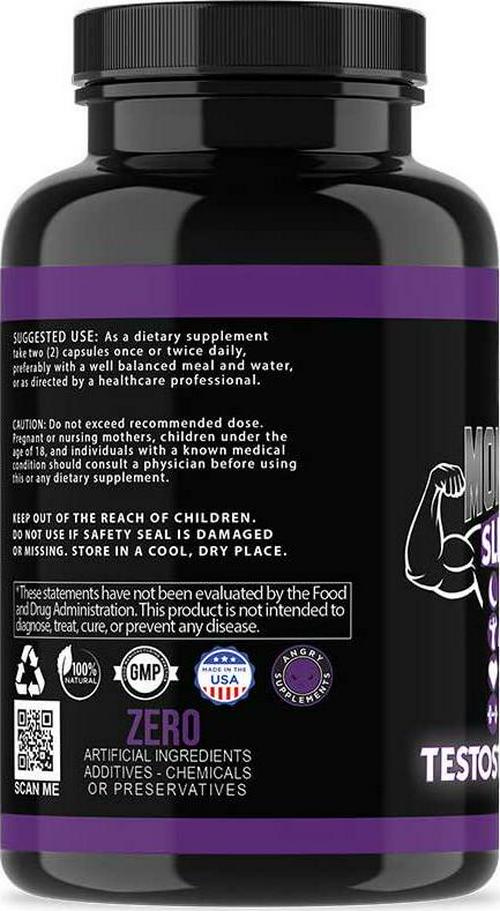 Angry Supplements Monster Test PM Testosterone Booster Plus Sleep Aid-Jack T-Levels All Natural, Made in USA, Powerful and Potent Ingredient, Boost Energy and Performance in Gym and Bedroom (1-Bottle)