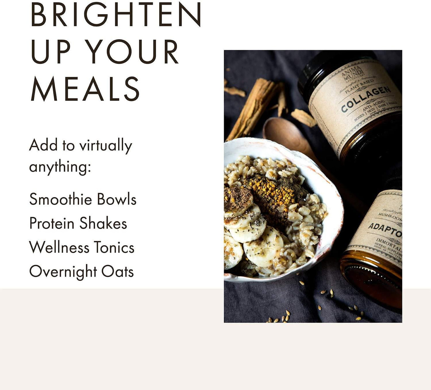 Anima Mundi Plant Based Collagen Booster Powder - Organic Adaptogenic Beauty Supplement for Skin, Hair + Nails, Vegan + Gluten-Free Collagen Boosting Formula