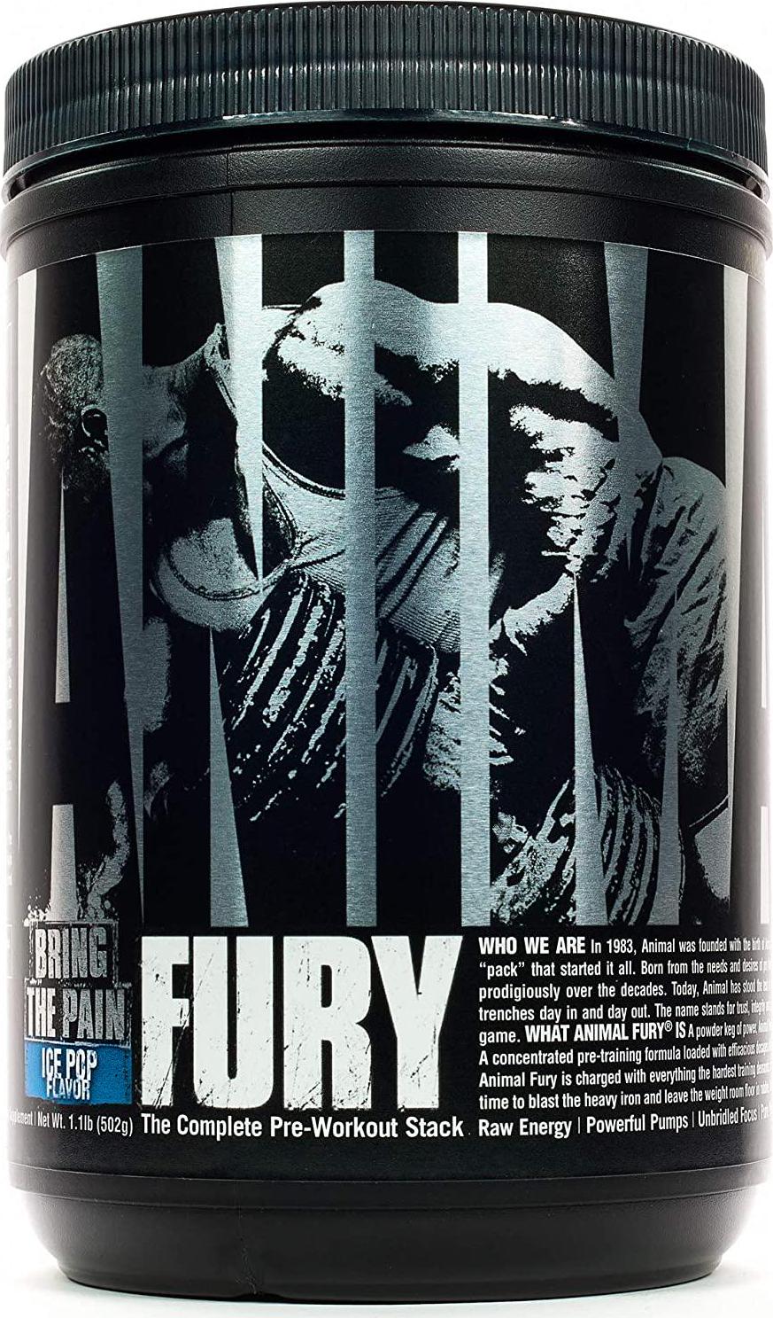 Animal Fury - Pre Workout Powder Supplement for Energy and Focus - 5g BCAA, 350mg Caffeine, Nitric Oxide, Without Creatine - Powerful Stimulant for Bodybuilders - Ice Pop - 30 Servings