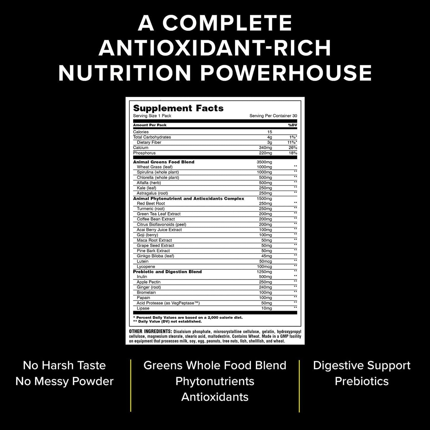 Animal Greens Pak Whole Food Prebiotic and Digestion Blend, 30 Count