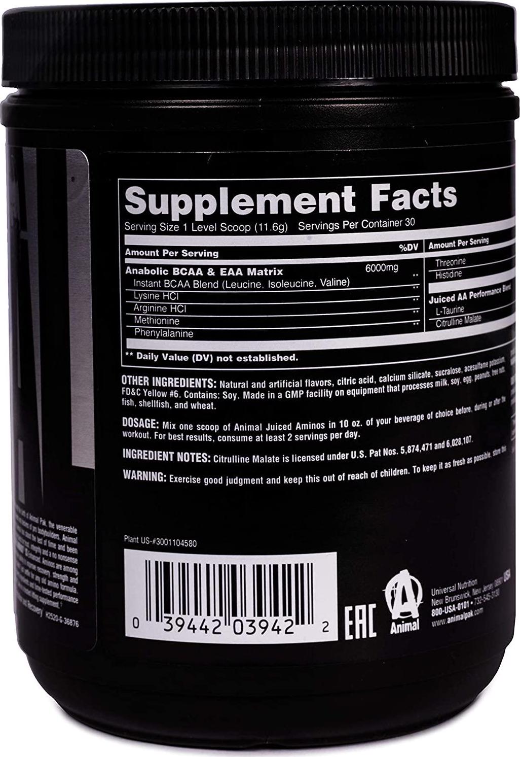 Animal Juiced Aminos - 6g Bcaa/eaa Matrix Plus 4g Amino Acid Blend for Recovery and Improved Performance, Peach Mango, 30 Count
