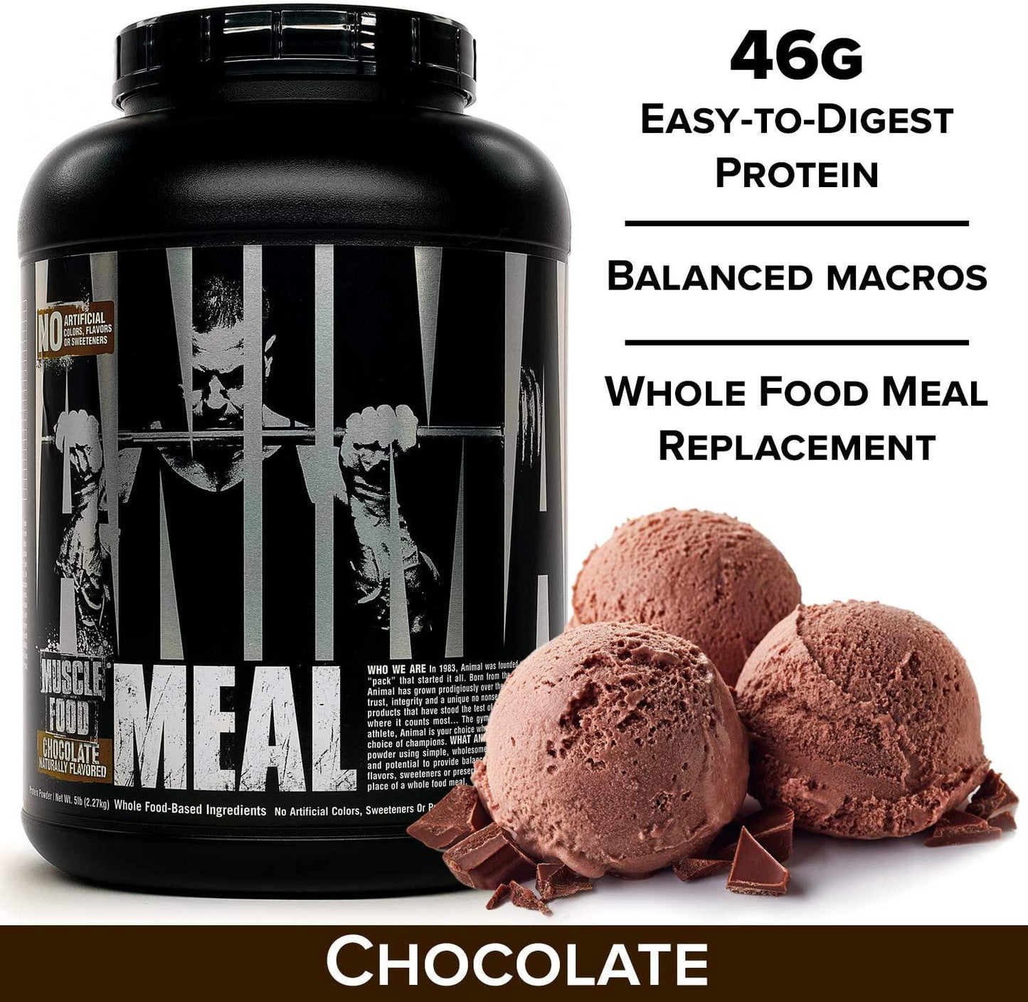 Animal Meal - All Natural High Calorie Meal Shake - Egg Whites, Beef Protein, Pea Protein, Chocolate, 5 Pound (3930)