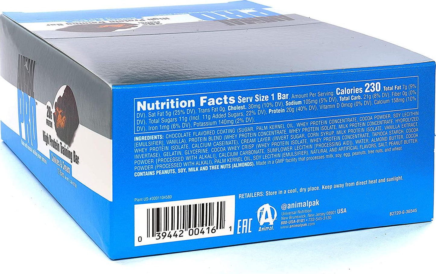 Animal Pro Protein Bar - 20g Protein - Pre and Post Workout Fuel, Cookies and Cream, 12 Count, Cookies and Cream, 12 Count