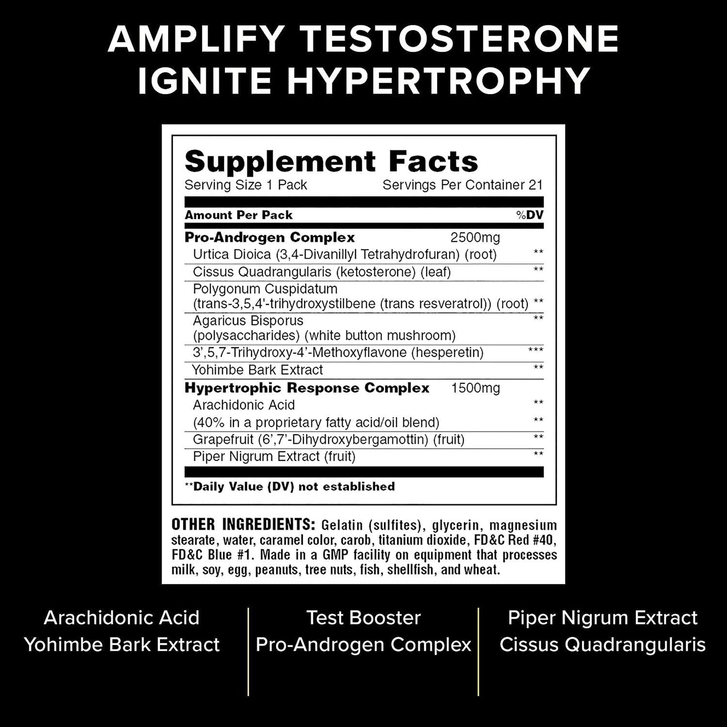 Animal Test Testosterone Booster For Men Arachidonic Acid, Yohimbe Bark, Trans Resveratrol, Cissus Quadrangularis Convenient All-in-one Packs for Strength Athletes and Bodybuilders 21 Day Cycle