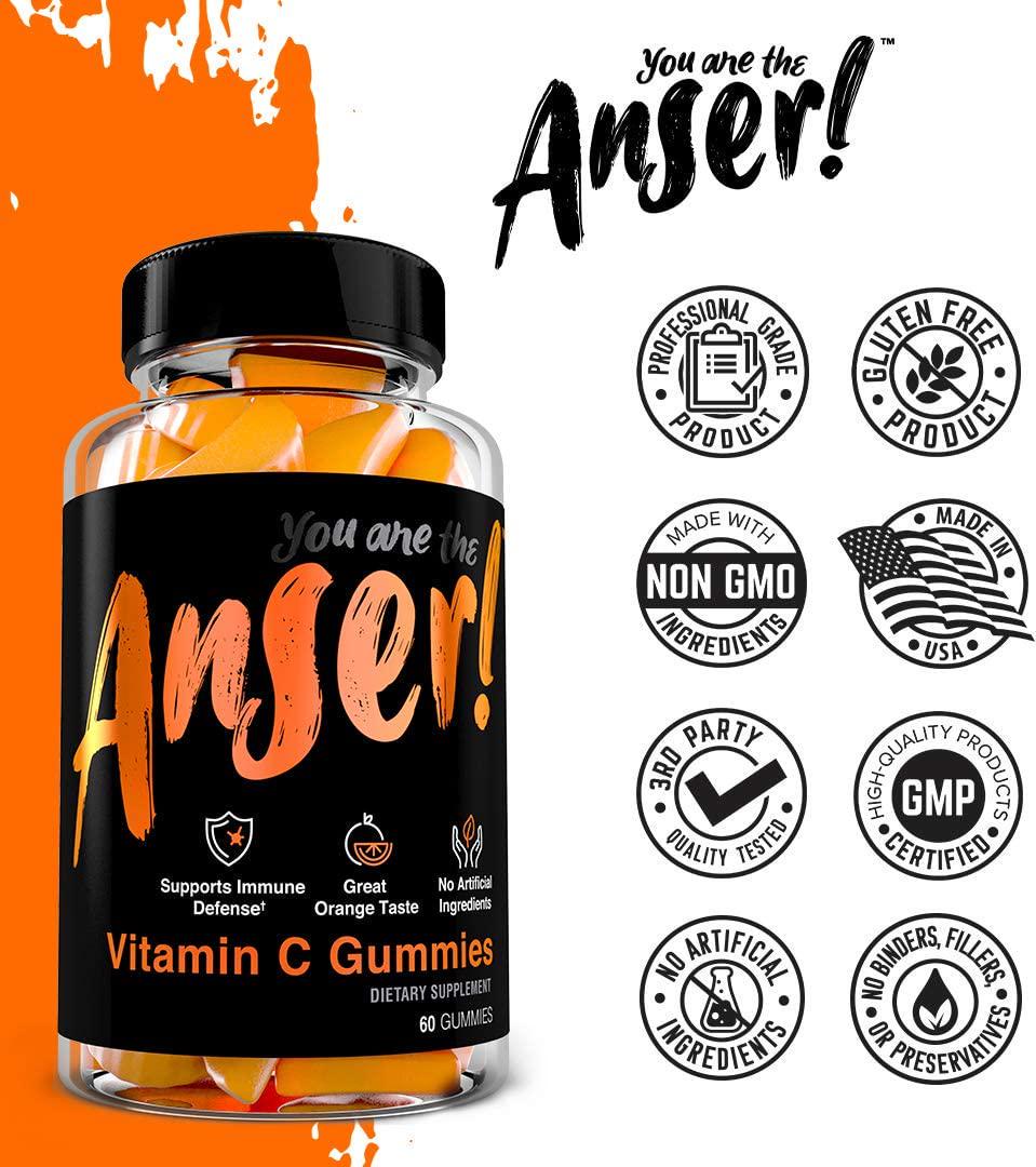 Anser Vitamin C Gummies for Adults - Supports Immune Defense with 250MG Per Serving -Natural Orange Flavor - Vegan, Gluten Free, No Artificial Ingredients - 30 Servings by Tia Mowry