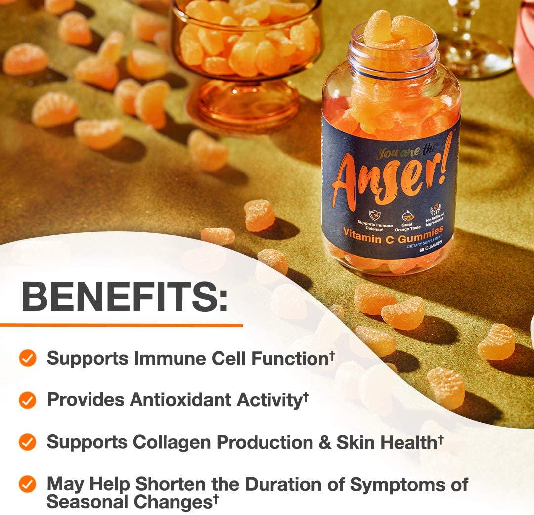 Anser Vitamin C Gummies for Adults - Supports Immune Defense with 250MG Per Serving -Natural Orange Flavor - Vegan, Gluten Free, No Artificial Ingredients - 30 Servings by Tia Mowry