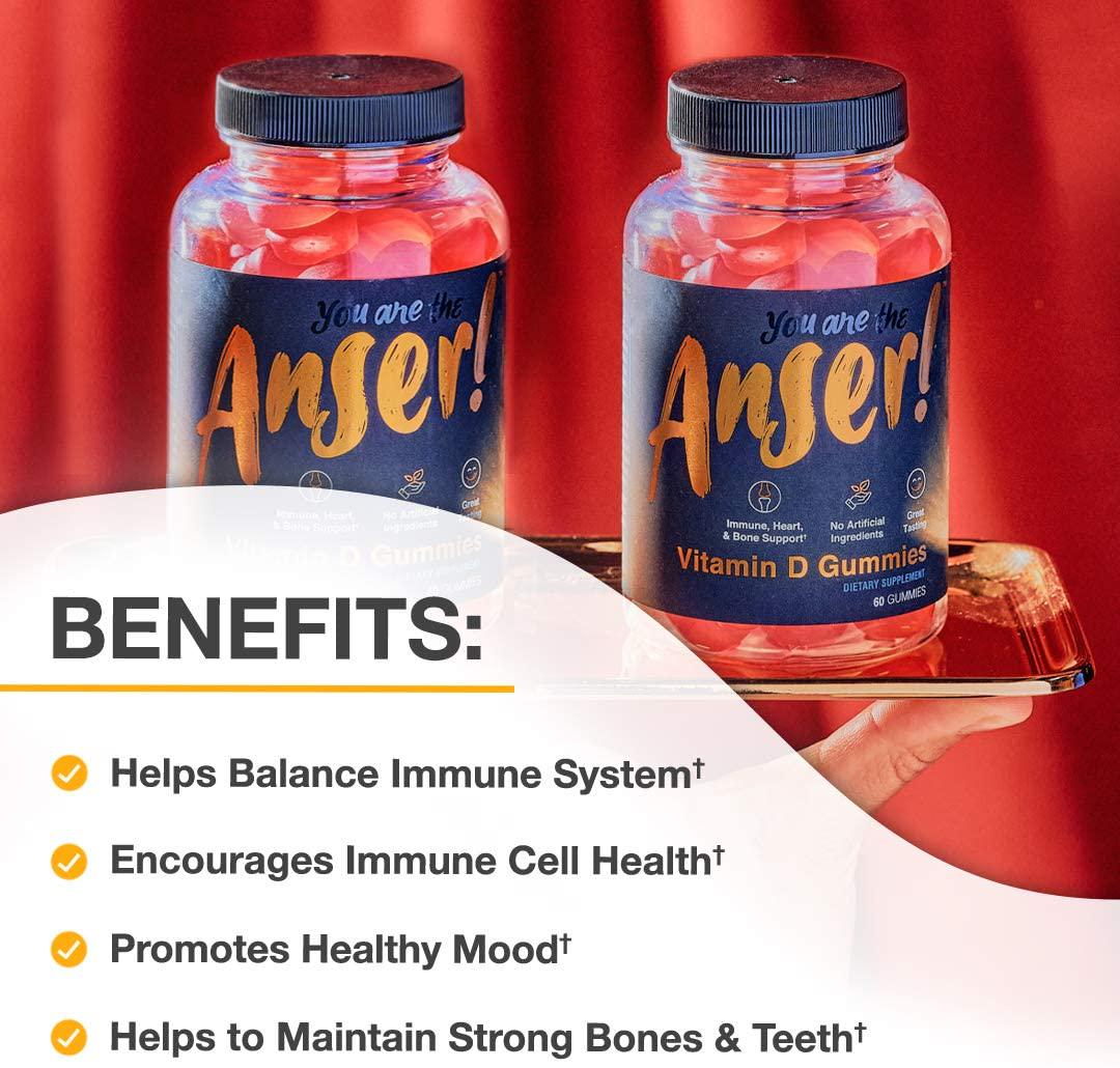 Anser Vitamin D3 Gummies for Immune Support - Great Tasting Supplement for Healthy Heart and Bone Support - Gummy Supplement for Adults and Kids - No Artificial Ingredients - 30 Servings by Tia Mowry