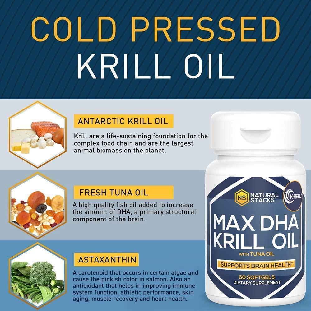 Antarctic Krill Oil 1000mg Softgels - 60 ct. Fish Oil Supplements for Cardiovascular and Immunity Support - Krill Oil Supplement for Brain Health with Potent Antioxidant by Natural Stacks