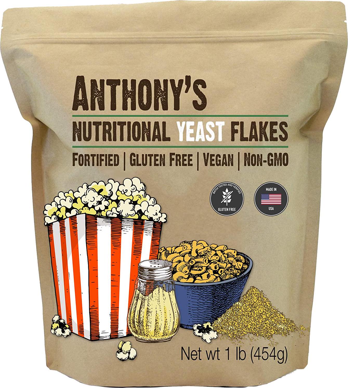 Anthony's Premium Nutritional Yeast Flakes, 1Lb, Fortified, Gluten Free, Non GMO, Vegan