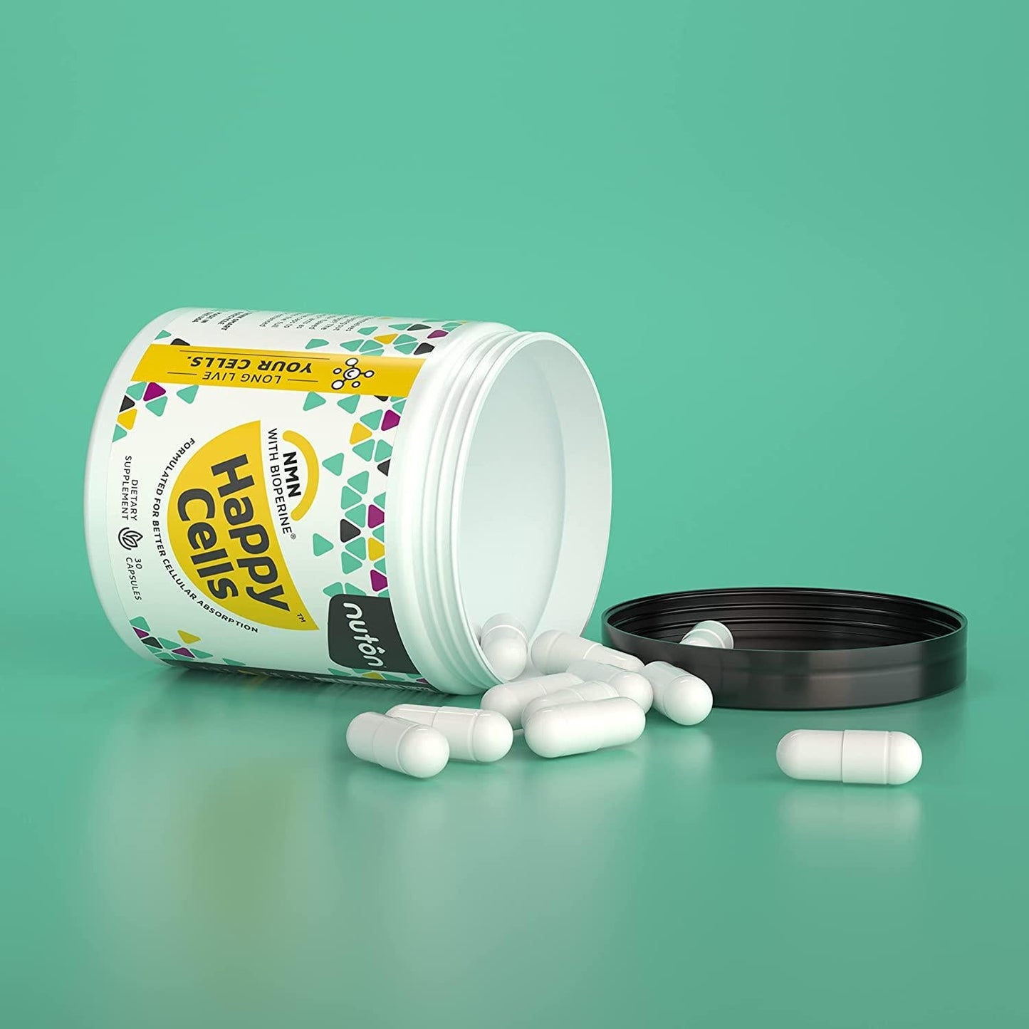 Anti Aging NMN and Bioperine Supplement – Happy Cells Nicotinamide Mononucleotide and Black Pepper Extract Capsules Promote Overall Health and Cellular Repair by Preserving DNA by Nuton, 30-Day Supply