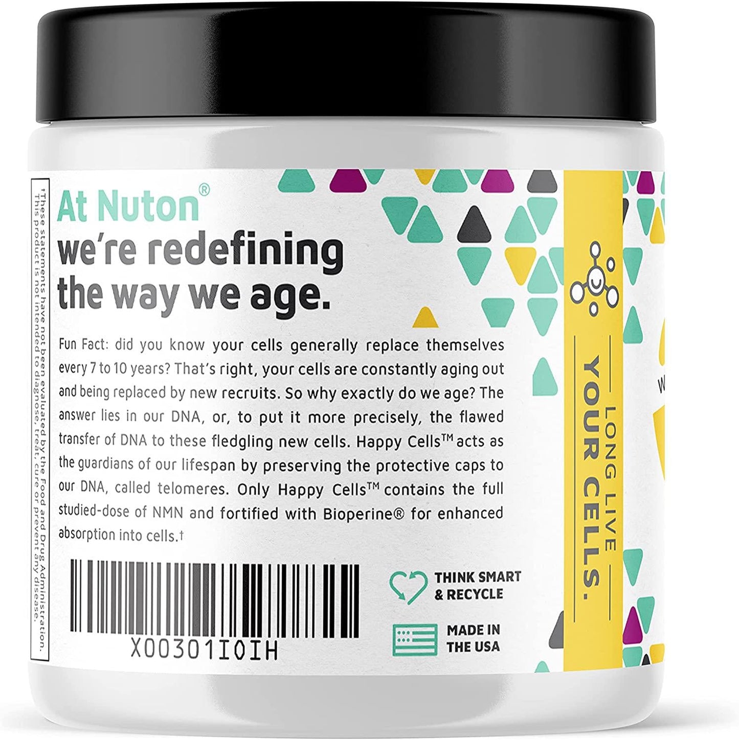 Anti Aging NMN and Bioperine Supplement – Happy Cells Nicotinamide Mononucleotide and Black Pepper Extract Capsules Promote Overall Health and Cellular Repair by Preserving DNA by Nuton, 30-Day Supply