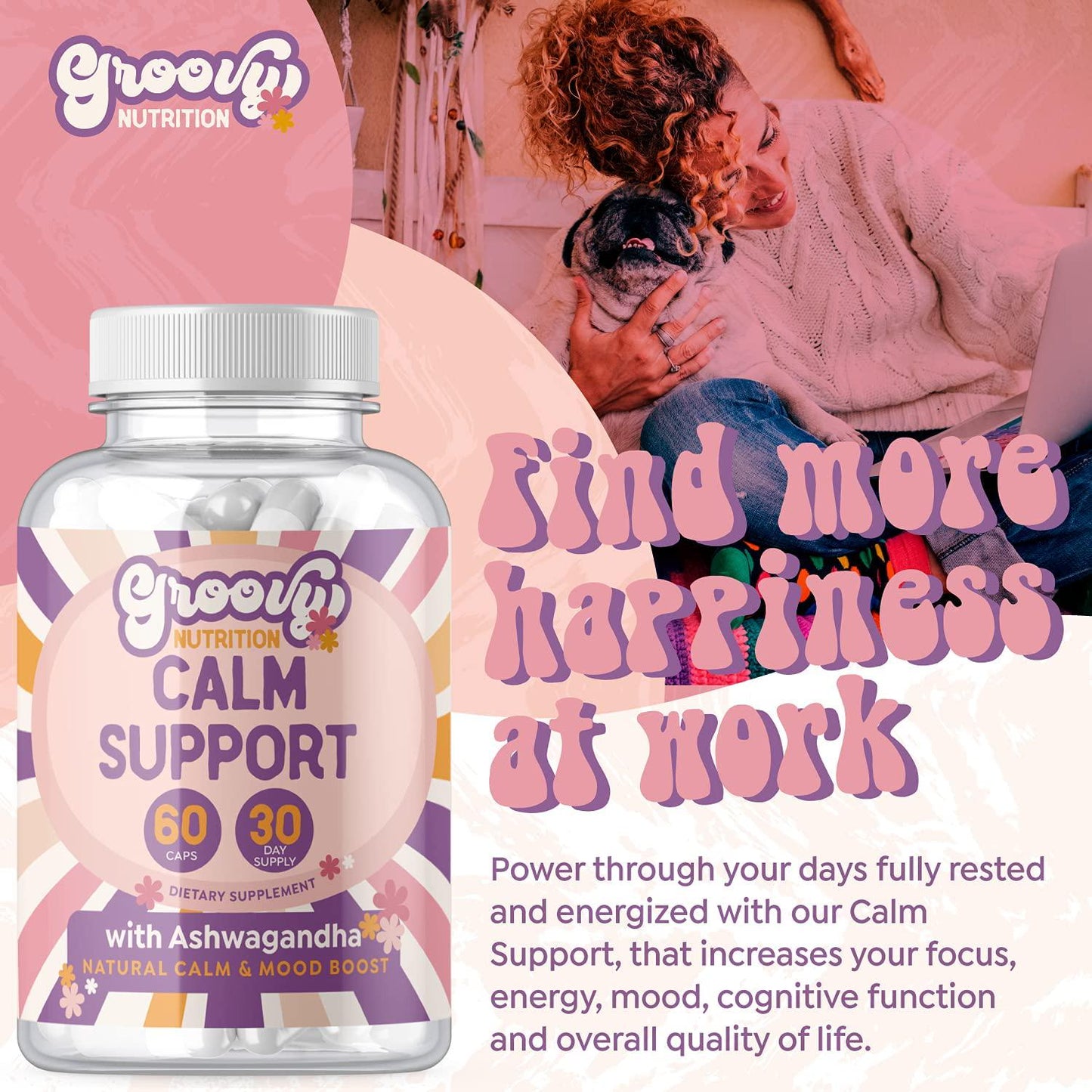 Anti Anxiety Supplements for Stress Relief, Mood Boost, Antidepressant, Natural Calm with 5HTP, Ashwagandha Extract, GABA │60 Non GMO Happy Pills and Serotonin Supplement