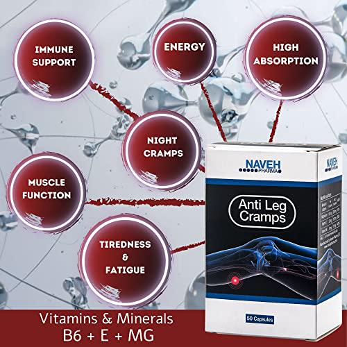 Anti Leg Cramps Magnesium Supplement for Muscle Pain Relief, 50 Caps 190mg, Nocturnal Leg Cramps, Pregnancy Cramps, Calf Cramps, Cramps in Feet, Charley Horse Natural, Proven Remedy by Naveh Pharma