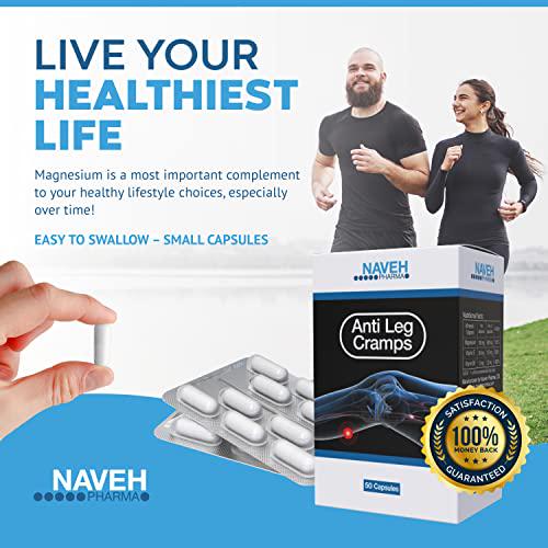 Anti Leg Cramps Magnesium Supplement for Muscle Pain Relief, 50 Caps 190mg, Nocturnal Leg Cramps, Pregnancy Cramps, Calf Cramps, Cramps in Feet, Charley Horse Natural, Proven Remedy by Naveh Pharma