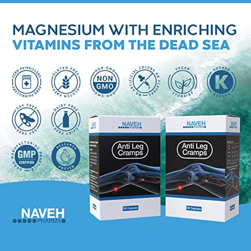 Anti Leg Cramps Magnesium Supplement for Muscle Pain Relief, 50 Caps 190mg, Nocturnal Leg Cramps, Pregnancy Cramps, Calf Cramps, Cramps in Feet, Charley Horse Natural, Proven Remedy by Naveh Pharma