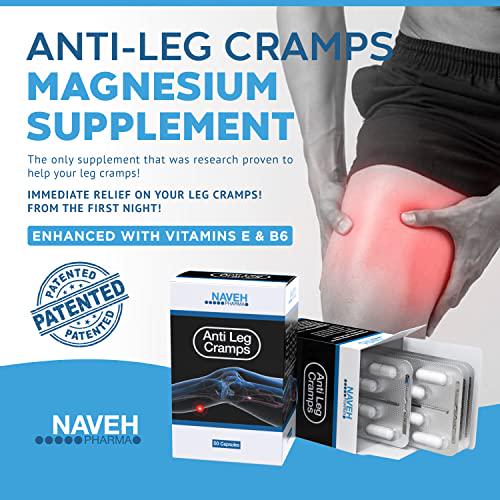 Anti Leg Cramps Magnesium Supplement for Muscle Pain Relief, 50 Caps 190mg, Nocturnal Leg Cramps, Pregnancy Cramps, Calf Cramps, Cramps in Feet, Charley Horse Natural, Proven Remedy by Naveh Pharma