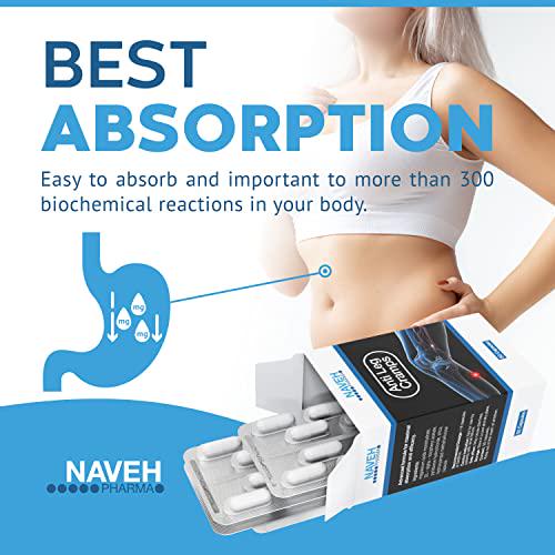 Anti Leg Cramps Magnesium Supplement for Muscle Pain Relief, 50 Caps 190mg, Nocturnal Leg Cramps, Pregnancy Cramps, Calf Cramps, Cramps in Feet, Charley Horse Natural, Proven Remedy by Naveh Pharma