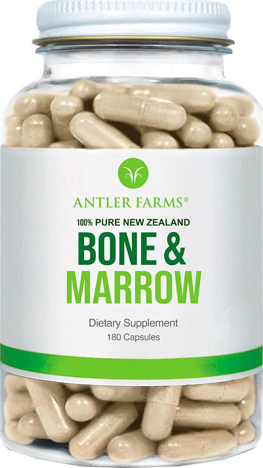 Antler Farms - 100% Pure New Zealand Bone and Marrow, 180 Capsules, 750mg - Grass Fed, Pasture Raised Whole Bone Extract, Healthy Essential Fats, Stem Cells, Collagen, Calcium, Phosphorus and Minerals