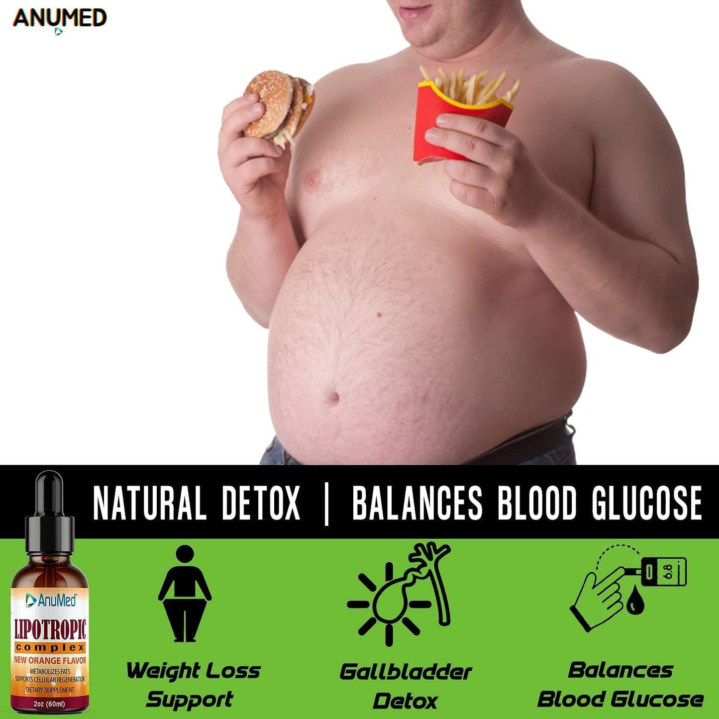 Anumed Lipotropic Liquid Liver-Health, Cleanse, Detox, Removes Alcohol Toxins, Nicotine, Medication, Antibiotics. Eliminate Toxins, and Fat in the liver. Cleanses Arteries, Balance Blood Glucose (2oz)