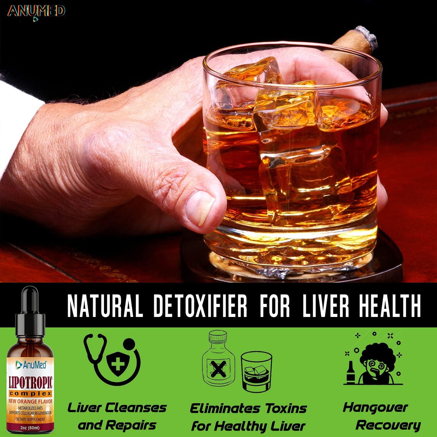 Anumed Lipotropic Liquid Liver-Health, Cleanse, Detox, Removes Alcohol Toxins, Nicotine, Medication, Antibiotics. Eliminate Toxins, and Fat in the liver. Cleanses Arteries, Balance Blood Glucose (2oz)