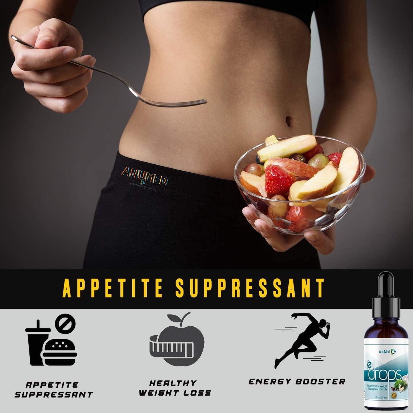 Anumed e-Drops Premium Fast Fat Burner | Metabolism and Energy Booster | Control Hunger | Super Fast Transformation | Healthy Weight Loss Drops | All Natural Vegan and Keto-Friendly for Women and Men (2oz)